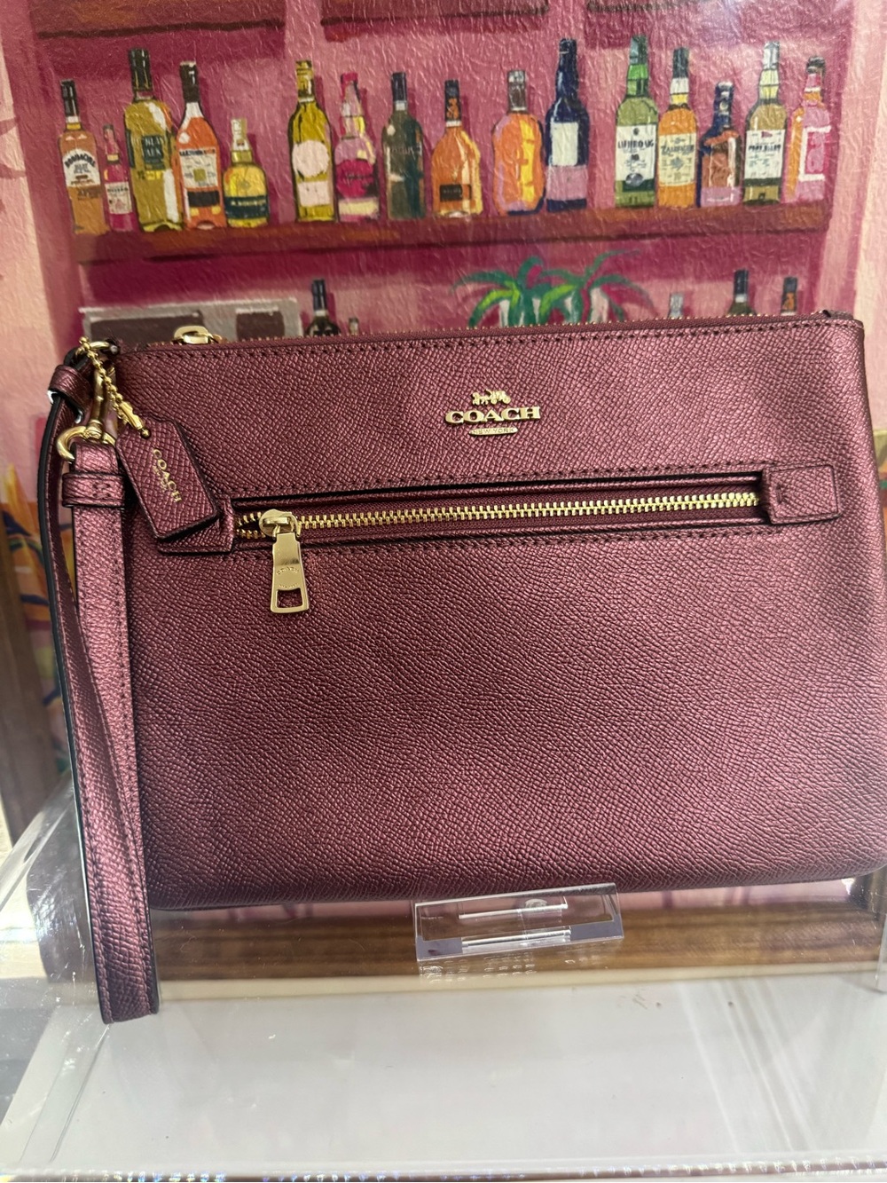 NWOT COACH Metallic Plum Large Wristlet Clutch w/ Hang Tag 9”x7”